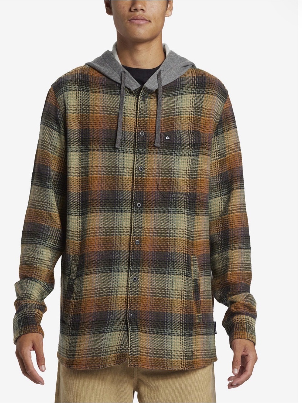 Quiksilver Sandbar Men's Long Sleeve Flannel Woven Hooded Sweatshirt Hoodie